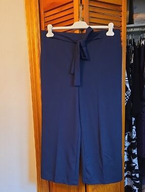Navy Faux Tie-Waist Gaucho Pants